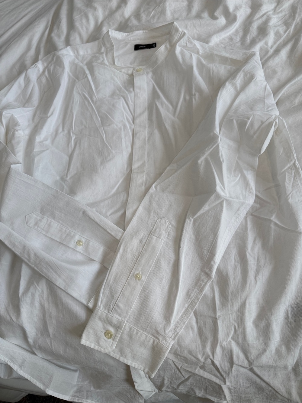 Vince White Band-Collar White Lightweight cotton Dress Shirt